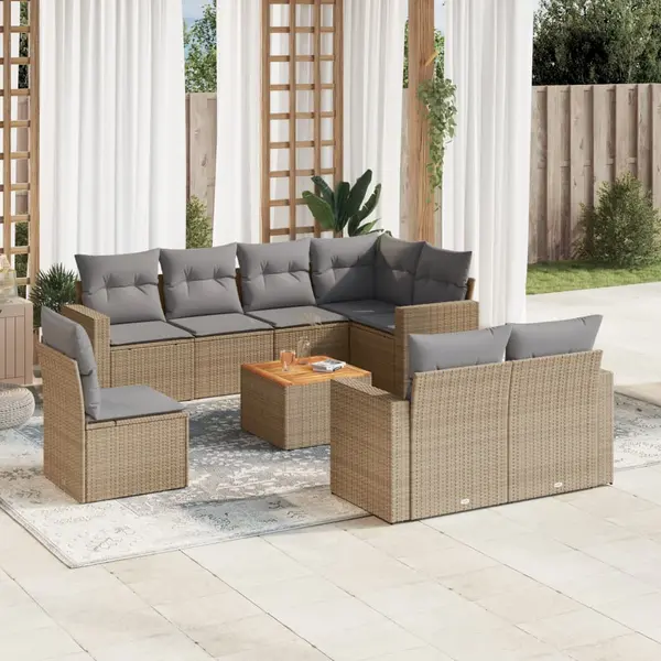Gossi set canapele de gradina, 9 piese, cu perne, bej, poliratan