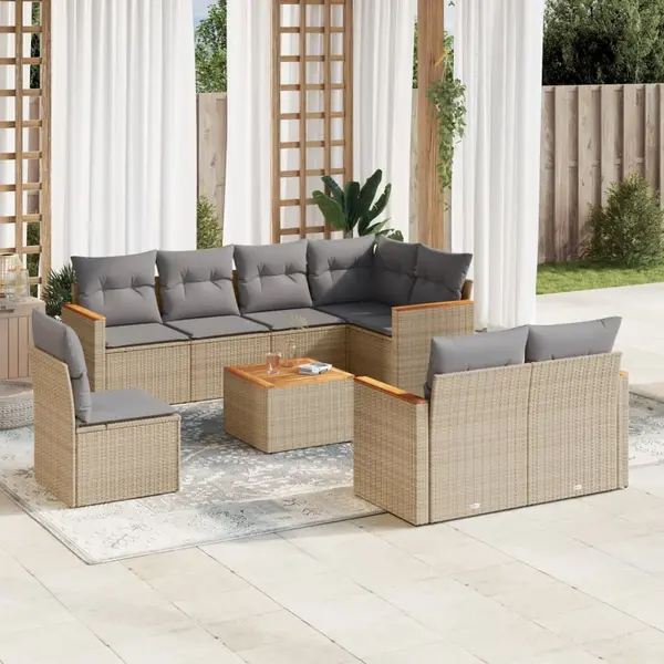 Gossi set canapele de gradina, 9 piese, cu perne, bej, poliratan