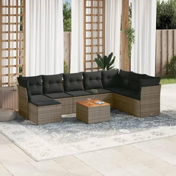 Gossi set canapele de gradina, 9 piese, cu perne, gri, poliratan
