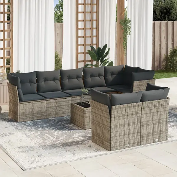 Gossi set canapele de gradina, 9 piese, cu perne, gri, poliratan