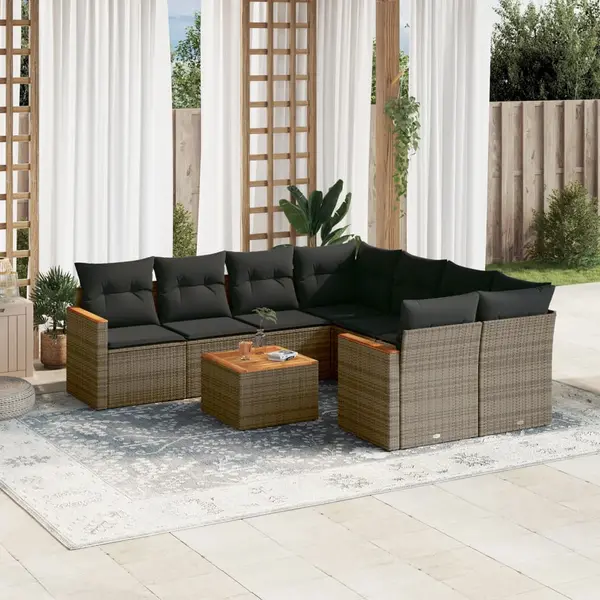 Gossi set canapele de gradina, 9 piese, cu perne, gri, poliratan
