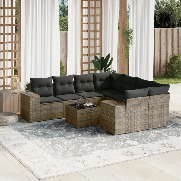 Gossi set canapele de gradina, 9 piese, cu perne, gri, poliratan
