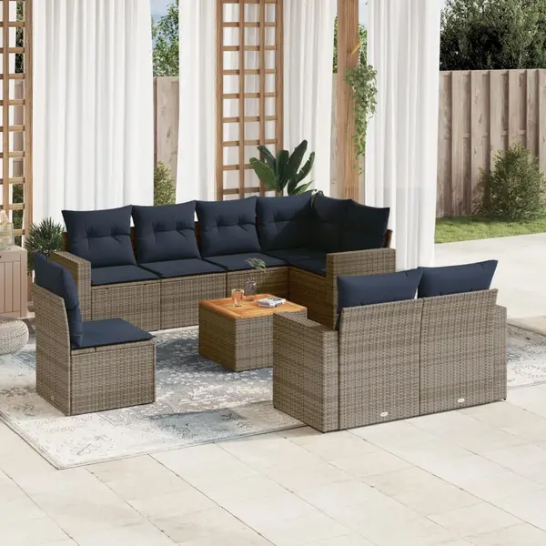 Gossi set canapele de gradina, 9 piese, cu perne, gri, poliratan