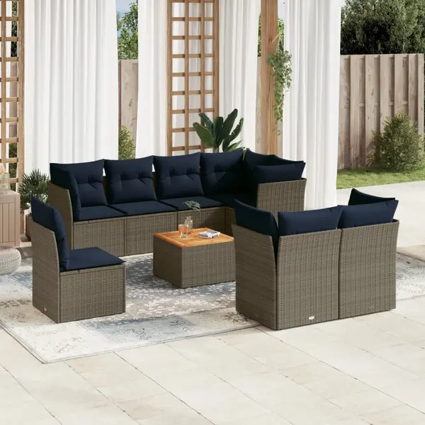 Gossi set canapele de gradina, 9 piese, cu perne, gri, poliratan
