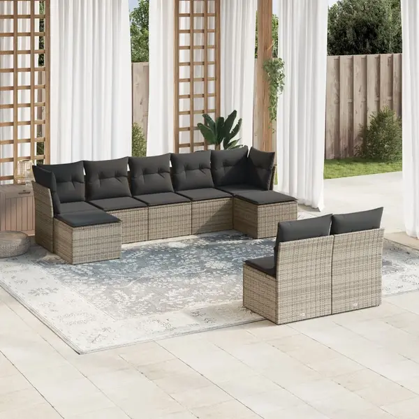 Gossi set canapele de gradina, 9 piese, cu perne, gri, poliratan