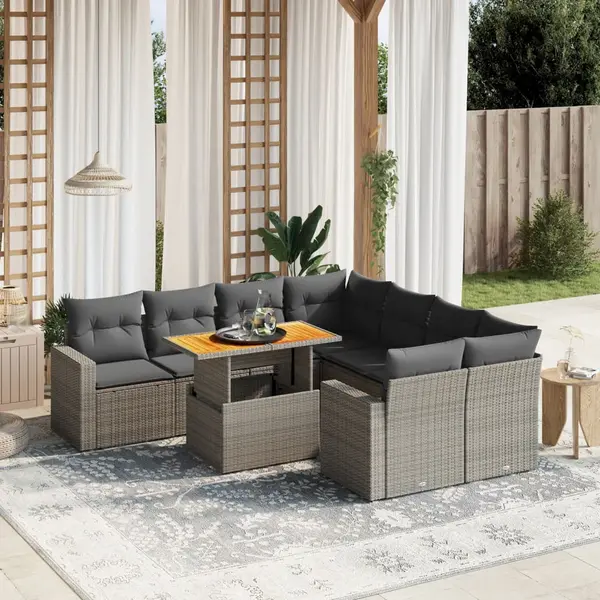 Gossi set canapele de gradina, 9 piese, cu perne, gri, poliratan