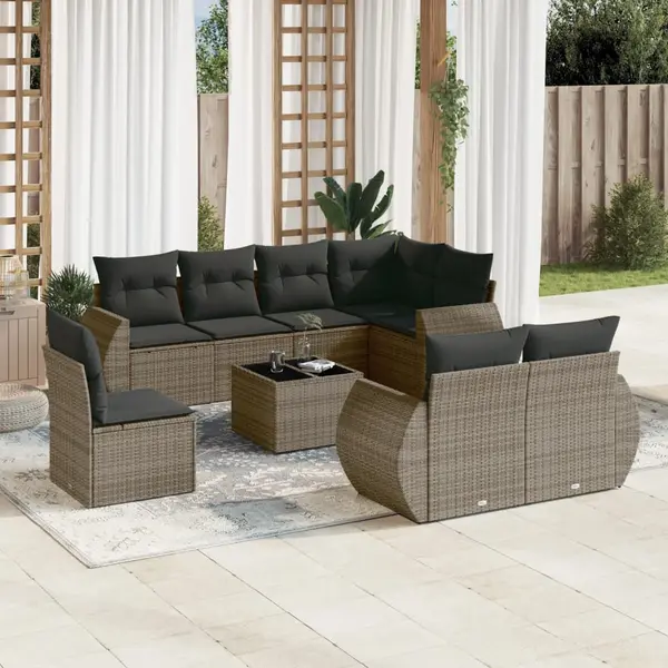 Gossi set canapele de gradina, 9 piese, cu perne, gri, poliratan