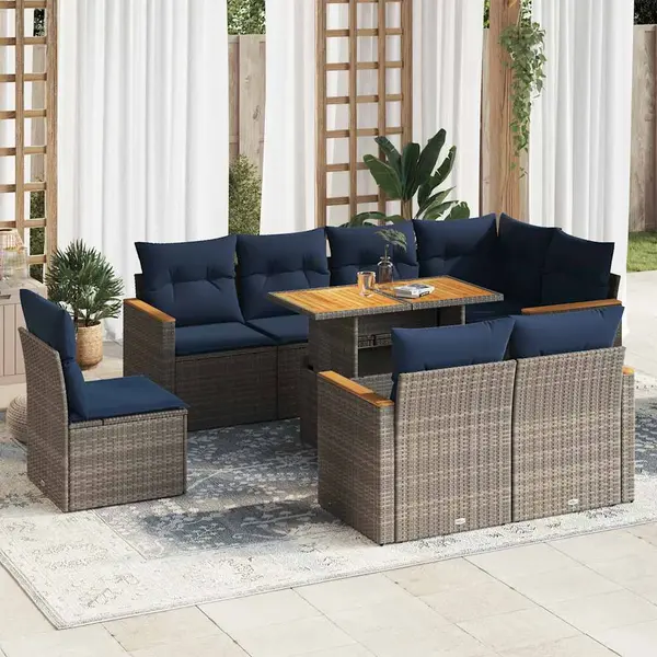Gossi set canapele de gradina, 9 piese, cu perne, gri, poliratan