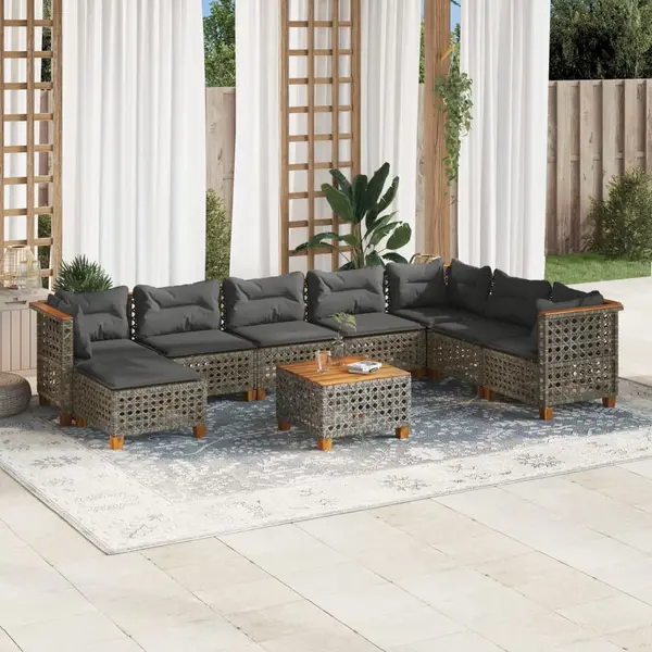 Gossi set canapele de gradina, 9 piese, cu perne, gri, poliratan