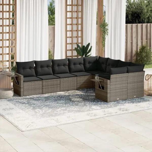 Gossi set canapele de gradina, 9 piese, cu perne, gri, poliratan