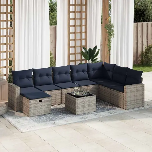 Gossi set canapele de gradina, 9 piese, cu perne, gri, poliratan