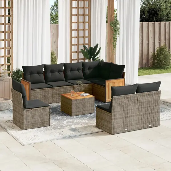 Gossi set canapele de gradina, 9 piese, cu perne, gri, poliratan