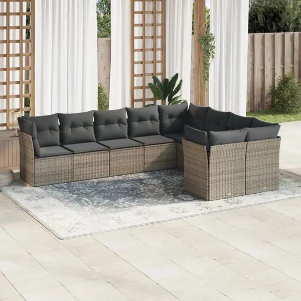 Gossi set canapele de gradina, 9 piese, cu perne, gri, poliratan