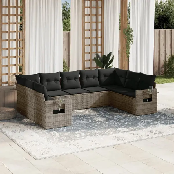 Gossi set canapele de gradina, 9 piese, cu perne, gri, poliratan