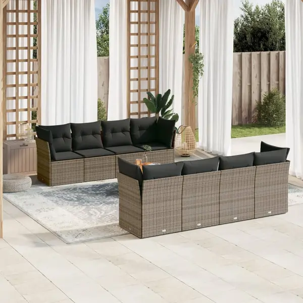 Gossi set canapele de gradina, 9 piese, cu perne, gri, poliratan
