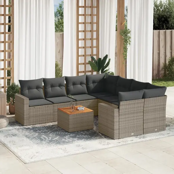 Gossi set canapele de gradina, 9 piese, cu perne, gri, poliratan