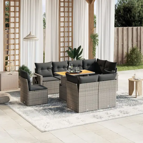 Gossi set canapele de gradina, 9 piese, cu perne, gri, poliratan