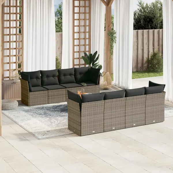 Gossi set canapele de gradina, 9 piese, cu perne, gri, poliratan