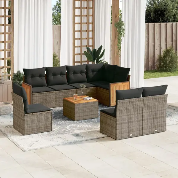 Gossi set canapele de gradina, 9 piese, cu perne, gri, poliratan