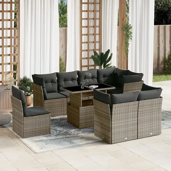 Gossi set canapele de gradina, 9 piese, cu perne, gri, poliratan