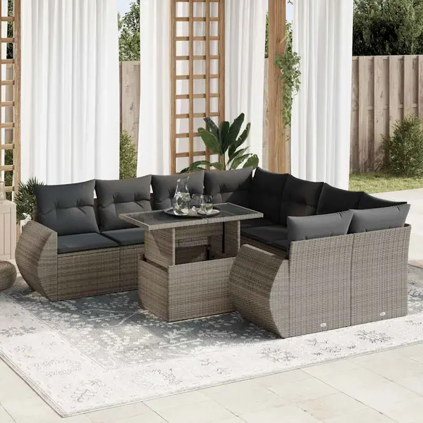 Gossi set canapele de gradina, 9 piese, cu perne, gri, poliratan