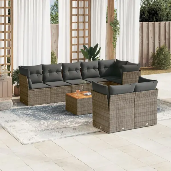 Gossi set canapele de gradina, 9 piese, cu perne, gri, poliratan