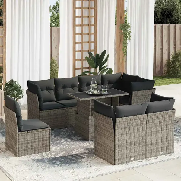 Gossi set canapele de gradina, 9 piese, cu perne, gri, poliratan