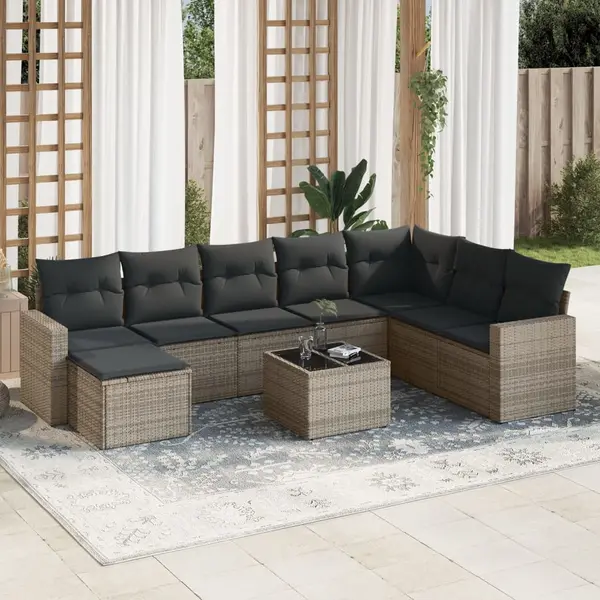 Gossi set canapele de gradina, 9 piese, cu perne, gri, poliratan