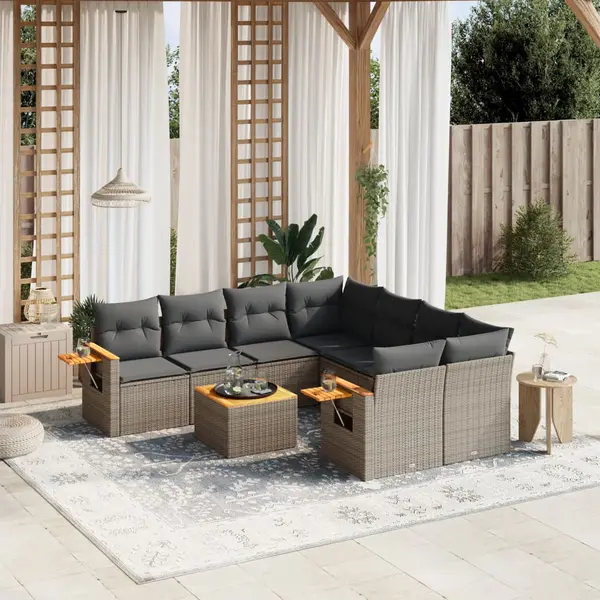 Gossi set canapele de gradina, 9 piese, cu perne, gri, poliratan