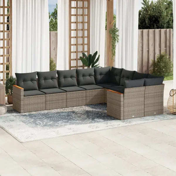Gossi set canapele de gradina, 9 piese, cu perne, gri, poliratan