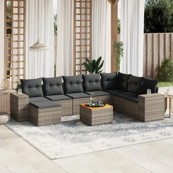 Gossi set canapele de gradina, 9 piese, cu perne, gri, poliratan