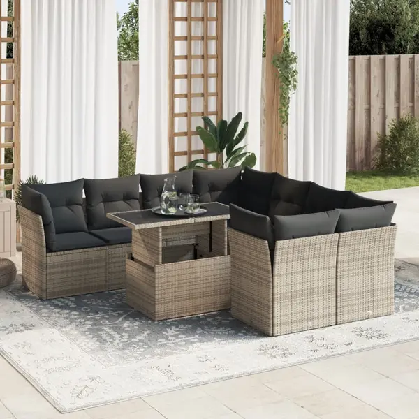 Gossi set canapele de gradina, 9 piese, cu perne, gri, poliratan