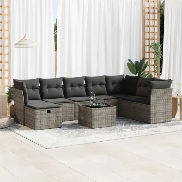 Gossi set canapele de gradina, 9 piese, cu perne, gri, poliratan