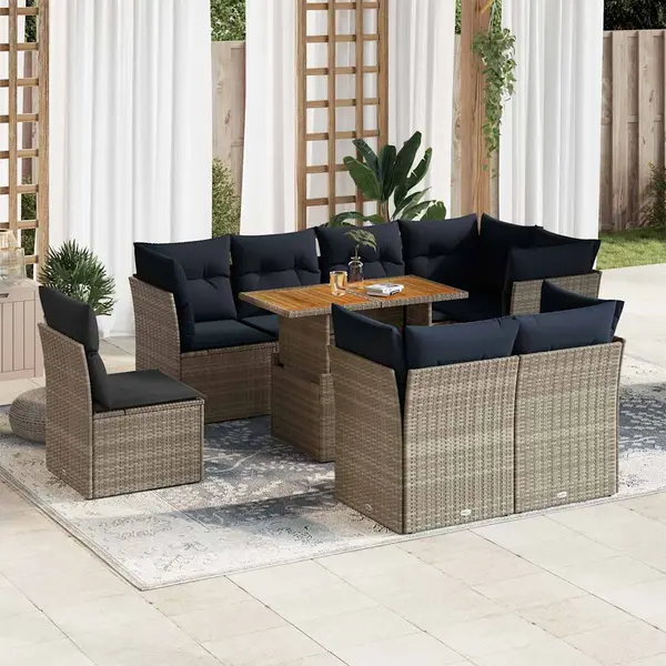 Gossi set canapele de gradina, 9 piese, cu perne, gri, poliratan