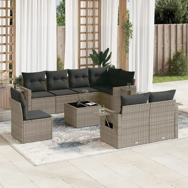 Gossi set canapele de gradina, 9 piese, cu perne, gri, poliratan