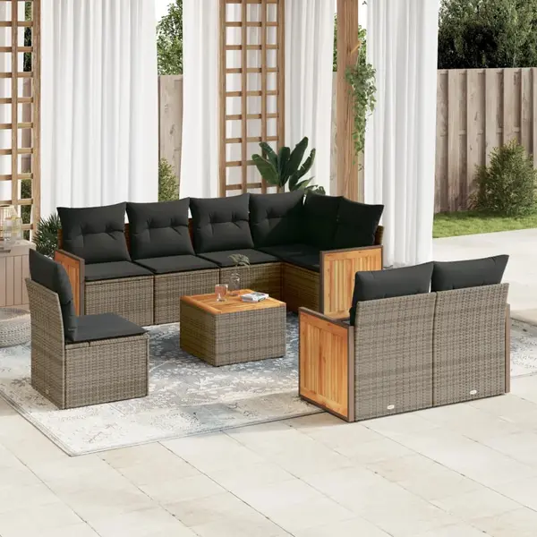 Gossi set canapele de gradina, 9 piese, cu perne, gri, poliratan
