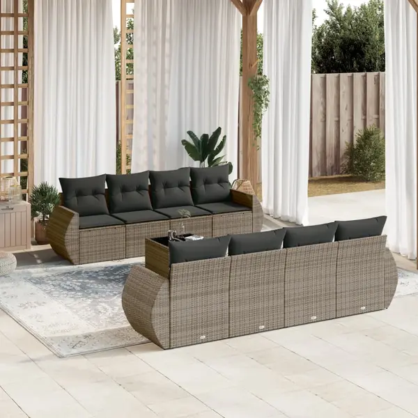 Gossi set canapele de gradina, 9 piese, cu perne, gri, poliratan