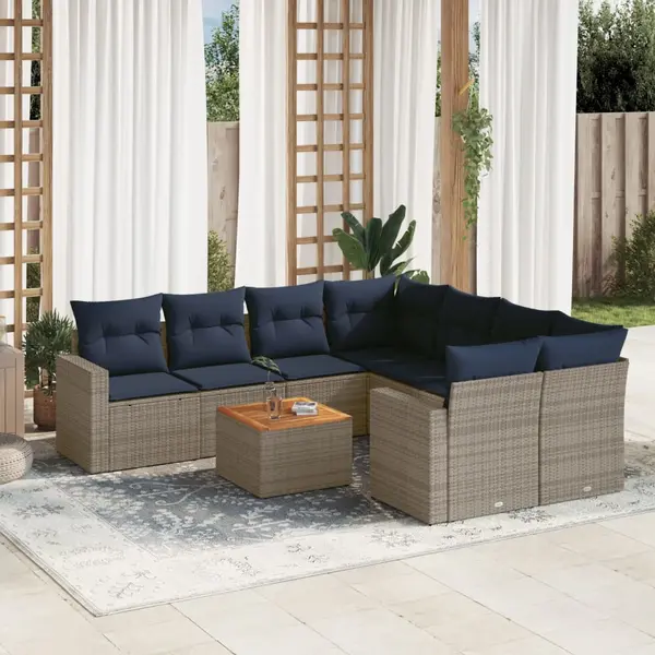 Gossi set canapele de gradina, 9 piese, cu perne, gri, poliratan