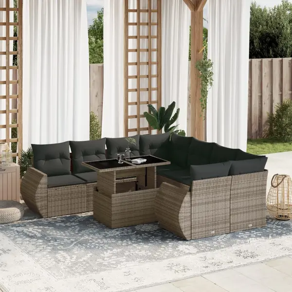 Gossi set canapele de gradina, 9 piese, cu perne, gri, poliratan
