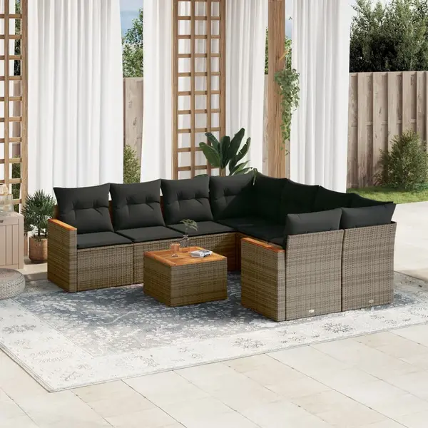 Gossi set canapele de gradina, 9 piese, cu perne, gri, poliratan