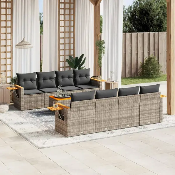 Gossi set canapele de gradina, 9 piese, cu perne, gri, poliratan