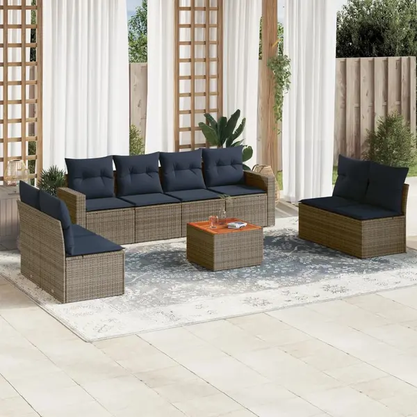 Gossi set canapele de gradina, 9 piese, cu perne, gri, poliratan
