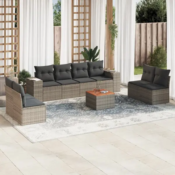 Gossi set canapele de gradina, 9 piese, cu perne, gri, poliratan