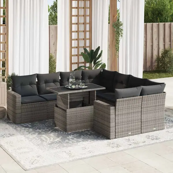 Gossi set canapele de gradina, 9 piese, cu perne, gri, poliratan