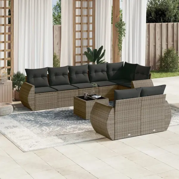 Gossi set canapele de gradina, 9 piese, cu perne, gri, poliratan
