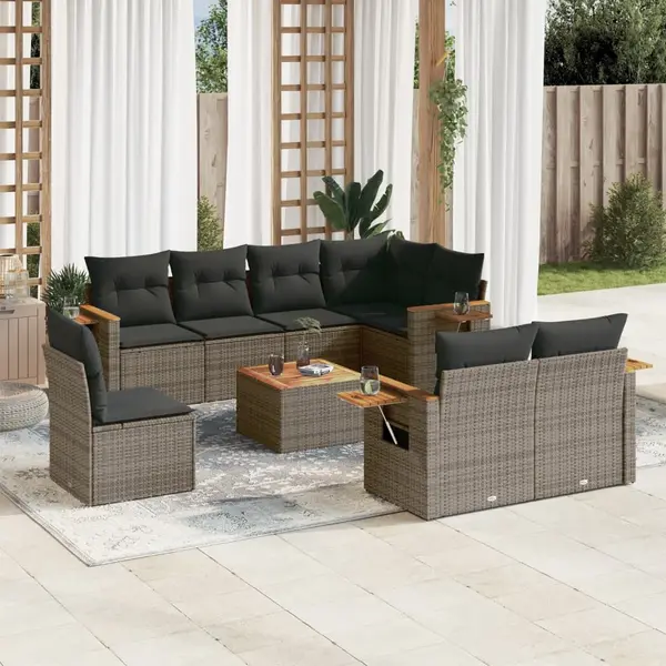 Gossi set canapele de gradina, 9 piese, cu perne, gri, poliratan