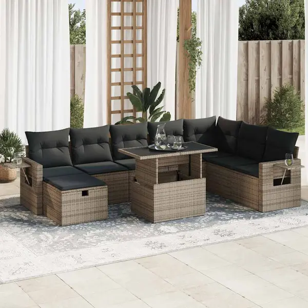 Gossi set canapele de gradina, 9 piese, cu perne, gri, poliratan