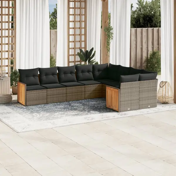 Gossi set canapele de gradina, 9 piese, cu perne, gri, poliratan