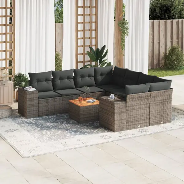 Gossi set canapele de gradina, 9 piese, cu perne, gri, poliratan