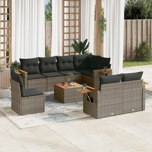 Gossi set canapele de gradina, 9 piese, cu perne, gri, poliratan